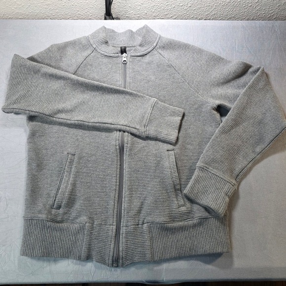 Gaiam Womens Small Heather Gray Ribbed Full Zip Bomber Track Jacket Mock Neck - Picture 2 of 9